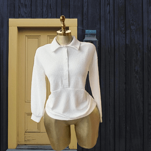 Women Rib Collar Neck Sweatshirt