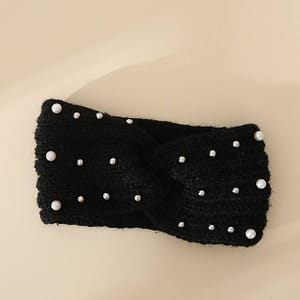 Pink Knitted Pearl-Studded Headband