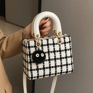 Plaid Tweed Top Mini Handle Bag
