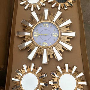 Sunburst Mirror‑Clock Wall Set
