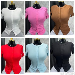 Women’s Short Sleeve Fitted Button-Down Top
