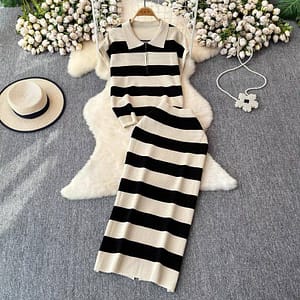 Chic Cocoa Striped Knit Co-Ord Set