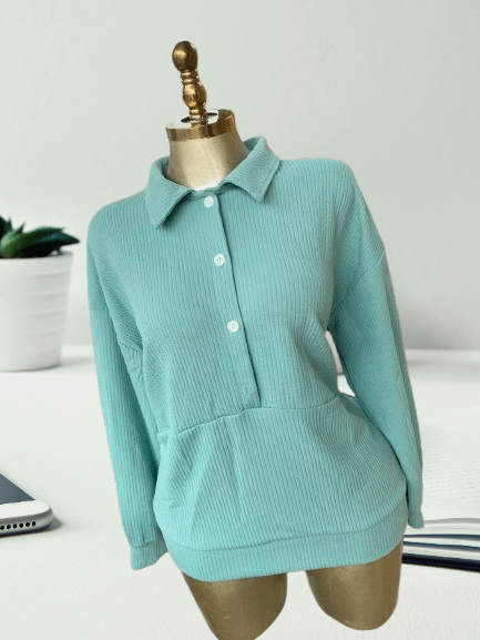 Women Rib Collar Neck Sweatshirt - Image 2